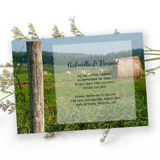 Green Farm Pastures Country Wedding Save the Date Invitation