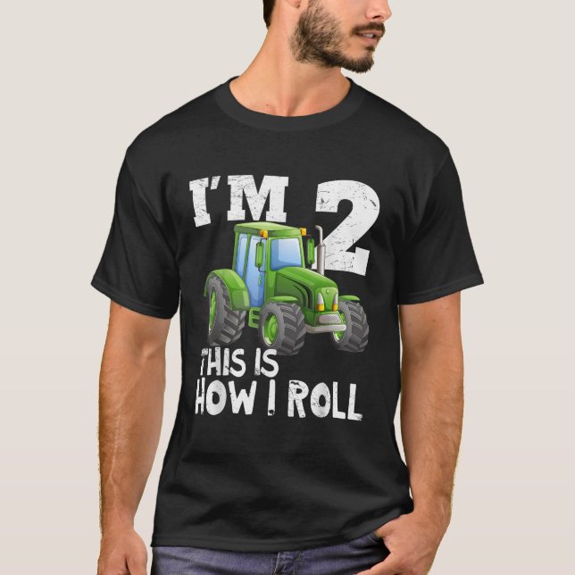 Green Farm Tractor 2nd Birthday Party Gift 2 Year  T-Shirt (Front)