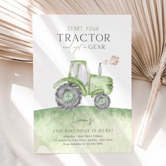 Green Farm Tractor Birthday Party Invitation (Creator Uploaded)