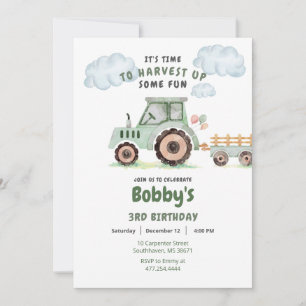 Green Farm Tractor Boys Any Age Birthday Invitation