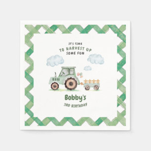Green Farm Tractor Boys Any Age Birthday Napkin