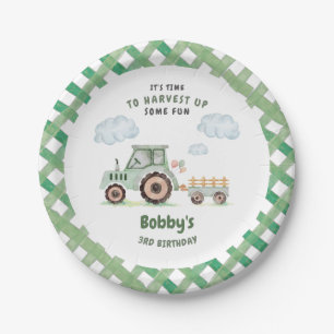 Green Farm Tractor Boys Any Age Birthday Paper Plate