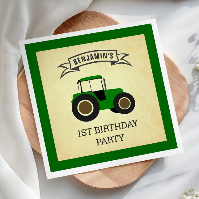 Green Farm Tractor Kids Birthday Party Napkin (Creator Uploaded)