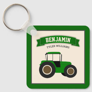 Green Farm Tractor Kids Name Keychain