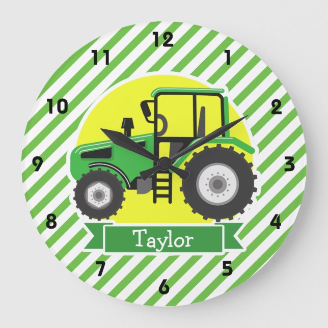 Green Farm Tractor with Yellow;  Green & White Large Clock (Front)