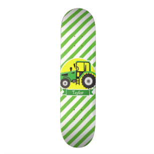 Green Farm Tractor with Yellow;  Green & White Skateboard