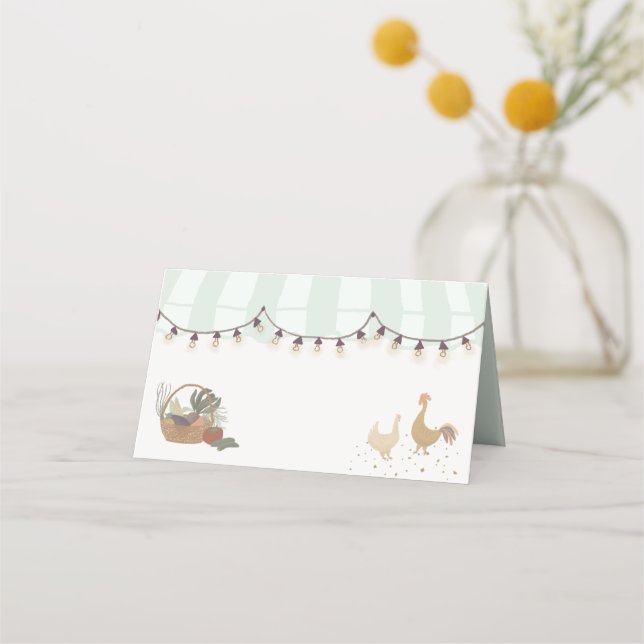 Green Farmers Market Farm Fresh Folded Place Card (Front)