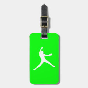 Green Fastpitch Silhouette Luggage Tag