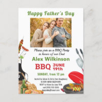 Green Father's Day Photo BBQ Party Invitation