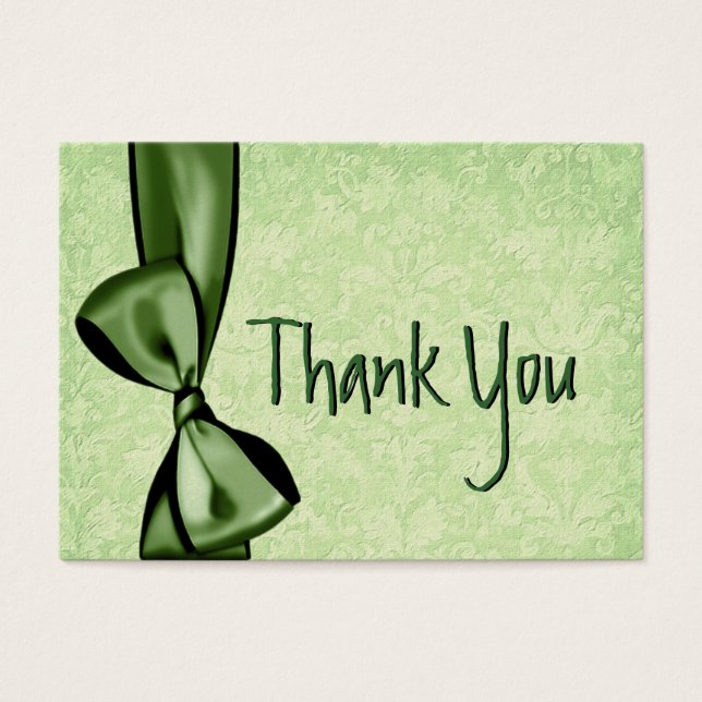 GREEN Faux Bow and Damask Wedding Thank You (Front)