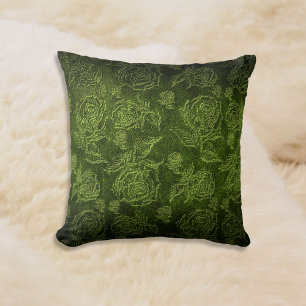 Green Faux Embossed Rose Leather Throw Pillow