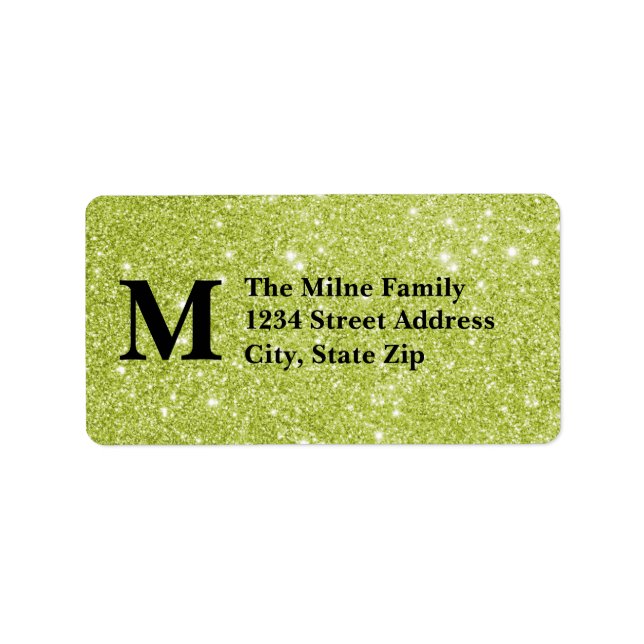 Green Faux Glitter Monogram Address Labels (Front)