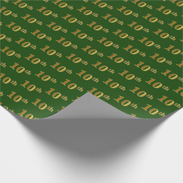 Green, Faux Gold 10th (Tenth) Event Wrapping Paper (Corner)