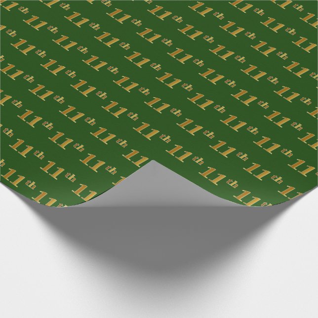 Green, Faux Gold 11th (Eleventh) Event Wrapping Paper (Corner)