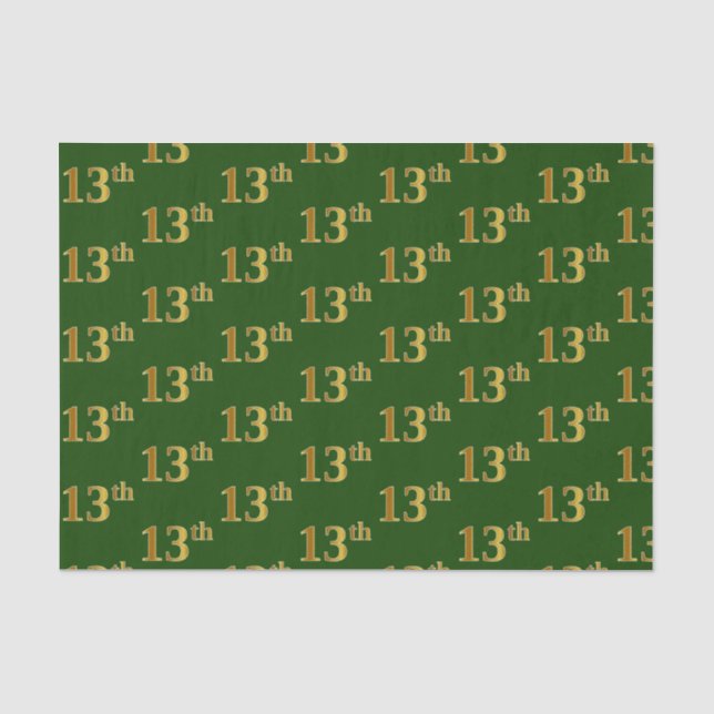 Green, Faux Gold 13th (Thirteenth) Event Tissue Paper (Front)