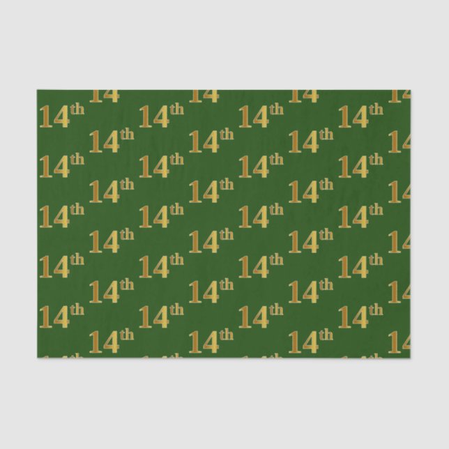 Green, Faux Gold 14th (Fourteenth) Event Tissue Paper (Front)