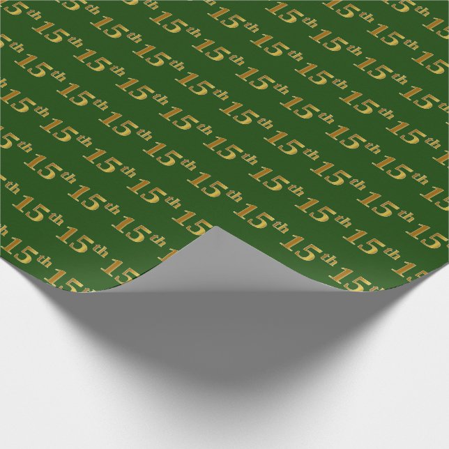 Green, Faux Gold 15th (Fifteenth) Event Wrapping Paper (Corner)