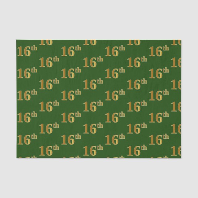 Green, Faux Gold 16th (Sixteenth) Event Tissue Paper (Front)