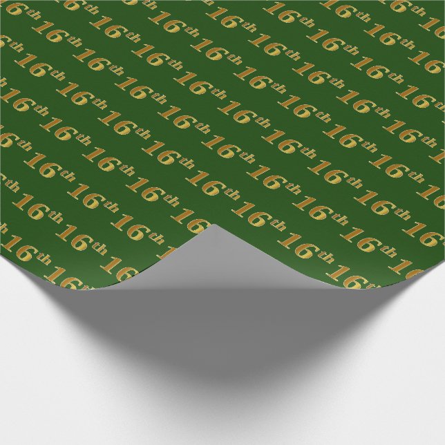 Green, Faux Gold 16th (Sixteenth) Event Wrapping Paper (Corner)