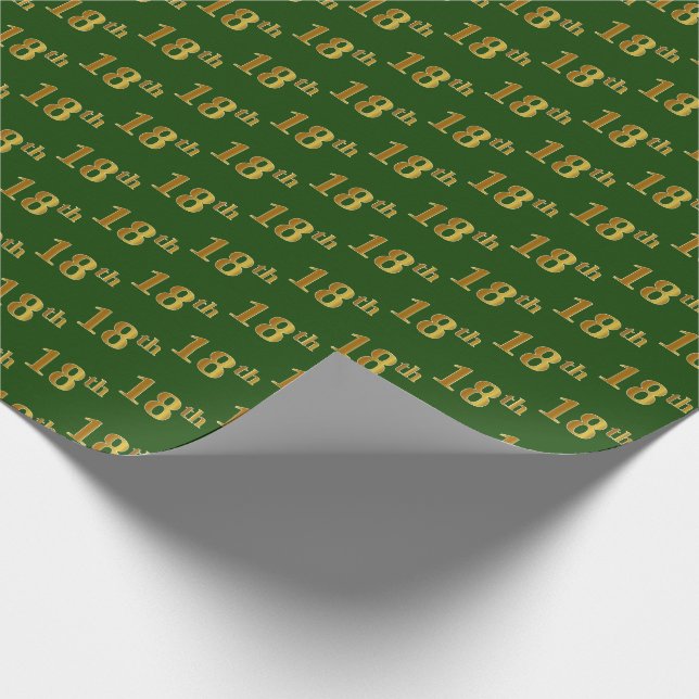 Green, Faux Gold 18th (Eighteenth) Event Wrapping Paper (Corner)