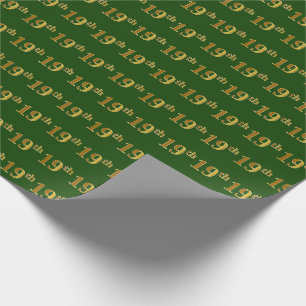 Green, Faux Gold 19th (Nineteenth) Event Wrapping Paper