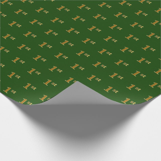 Green, Faux Gold 1st (First) Event Wrapping Paper (Corner)