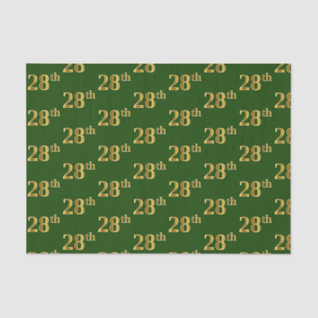 Green, Faux Gold 28th (Twenty-Eighth) Event Tissue Paper (Front)