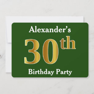 Green, Faux Gold 30th Birthday Party + Custom Name Invitation