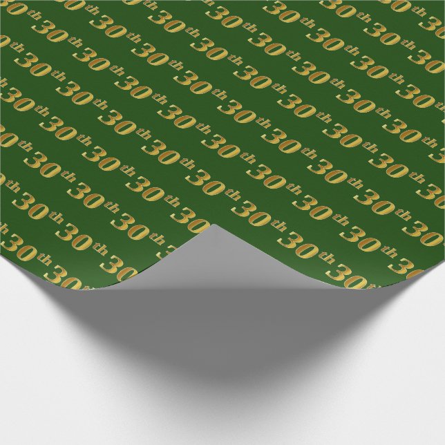 Green, Faux Gold 30th (Thirtieth) Event Wrapping Paper (Corner)