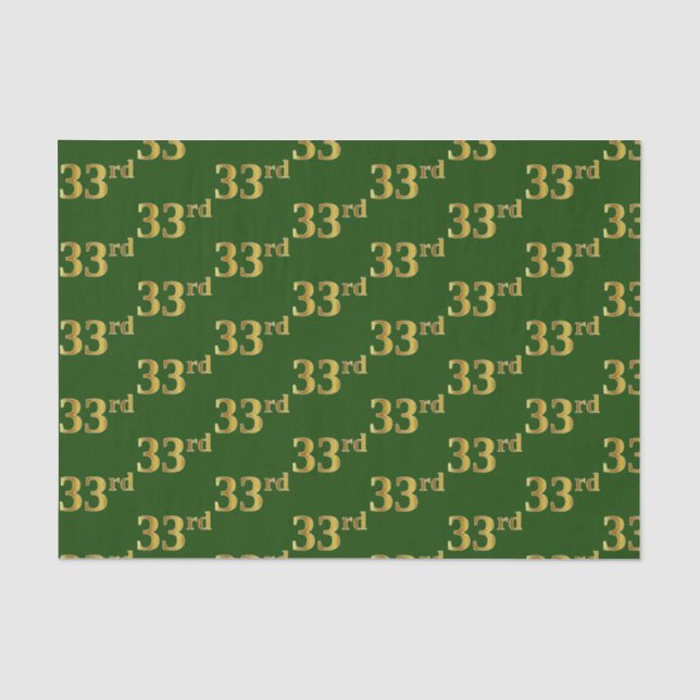 Green, Faux Gold 33rd (Thirty-Third) Event Tissue Paper (Front)