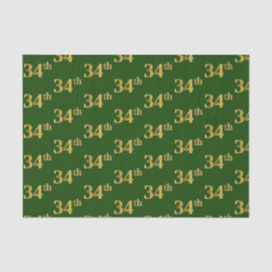 Green, Faux Gold 34th (Thirty-Fourth) Event Tissue Paper