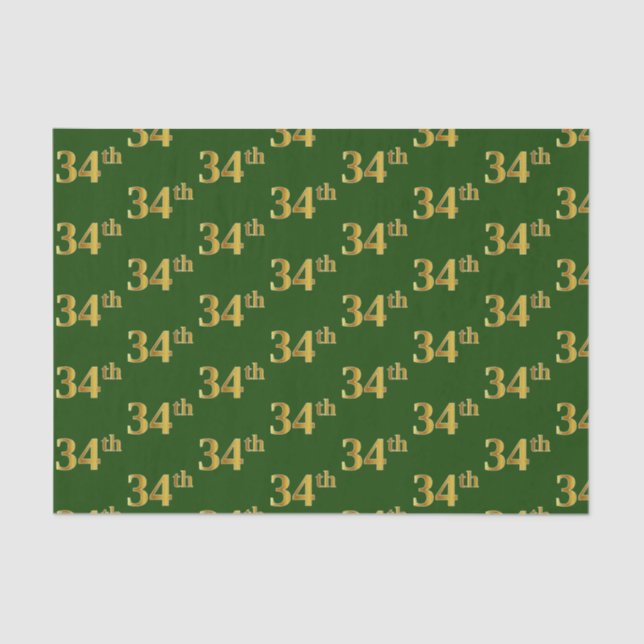 Green, Faux Gold 34th (Thirty-Fourth) Event Tissue Paper (Front)