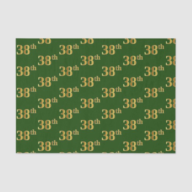 Green, Faux Gold 38th (Thirty-Eighth) Event Tissue Paper (Front)