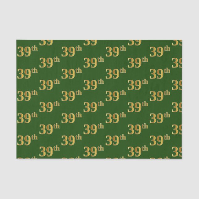 Green, Faux Gold 39th (Thirty-Ninth) Event Tissue Paper (Front)