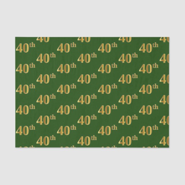Green, Faux Gold 40th (Fortieth) Event Tissue Paper (Front)