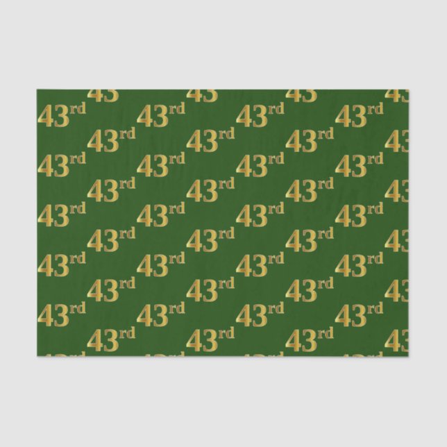 Green, Faux Gold 43rd (Forty-Third) Event Tissue Paper (Front)