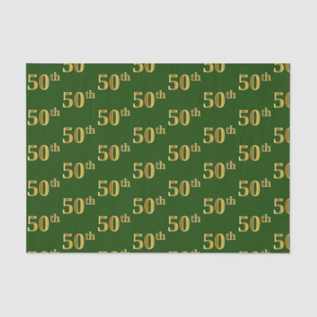 Green, Faux Gold 50th (Fiftieth) Event Tissue Paper (Front)