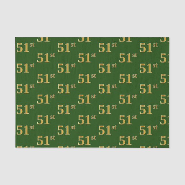 Green, Faux Gold 51st (Fifty-First) Event Tissue Paper (Front)