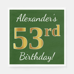 Green, Faux Gold 53rd Birthday + Custom Name Napkin