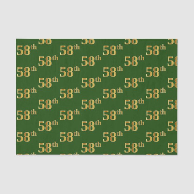 Green, Faux Gold 58th (Fifty-Eighth) Event Tissue Paper (Front)