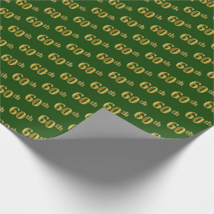 Green, Faux Gold 60th (Sixtieth) Event Wrapping Paper