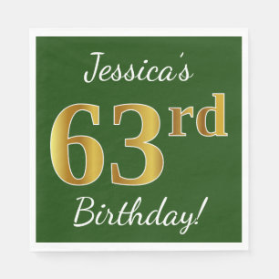 Green, Faux Gold 63rd Birthday + Custom Name Napkin