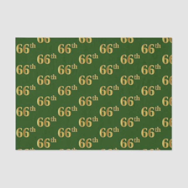 Green, Faux Gold 66th (Sixty-Sixth) Event Tissue Paper (Front)