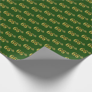 Green, Faux Gold 66th (Sixty-Sixth) Event Wrapping Paper