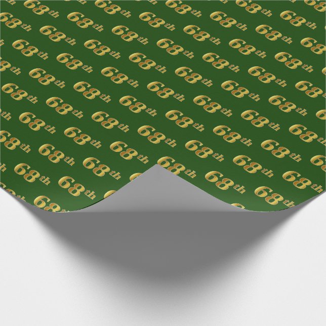 Green, Faux Gold 68th (Sixty-Eighth) Event Wrapping Paper (Corner)