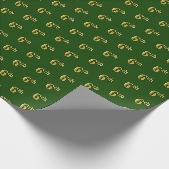 Green, Faux Gold 6th (Sixth) Event Wrapping Paper (Corner)