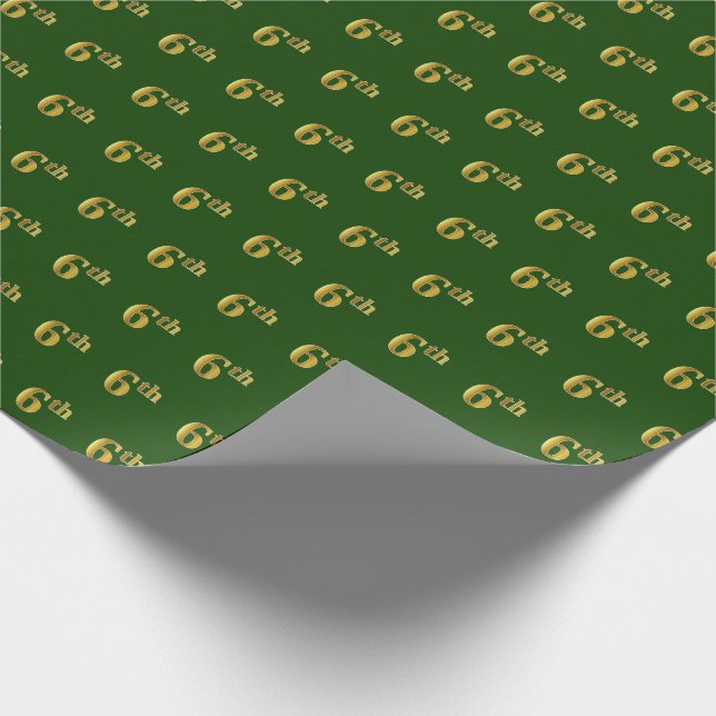 Green, Faux Gold 6th (Sixth) Event Wrapping Paper (Corner)