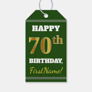 Green, Faux Gold 70th Birthday + Custom Name Gift Tags