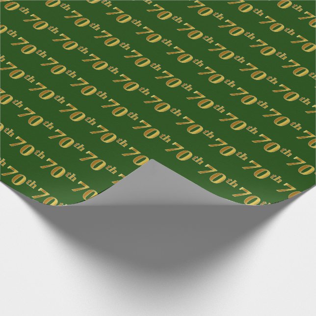 Green, Faux Gold 70th (Seventieth) Event Wrapping Paper (Corner)