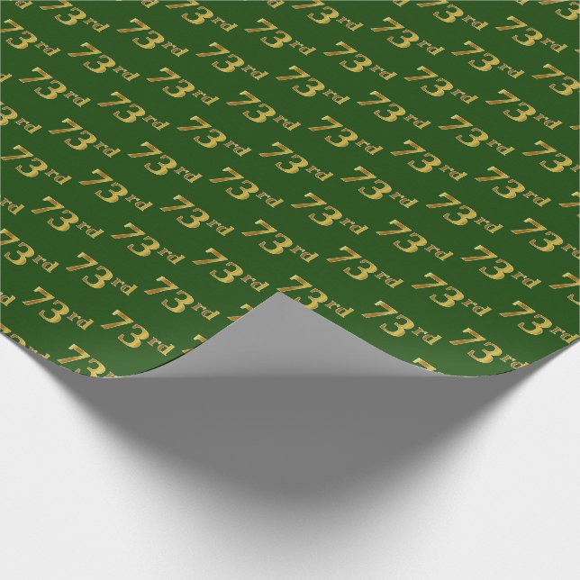 Green, Faux Gold 73rd (Seventy-Third) Event Wrapping Paper (Corner)